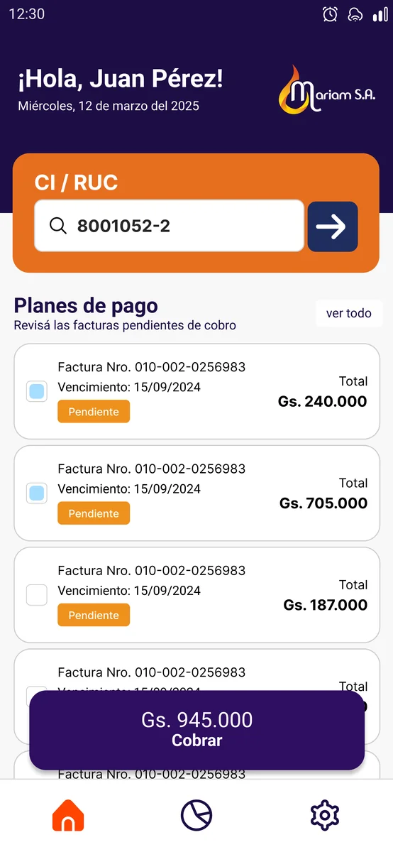Pantalla de planes de pago de la app de cobranzas